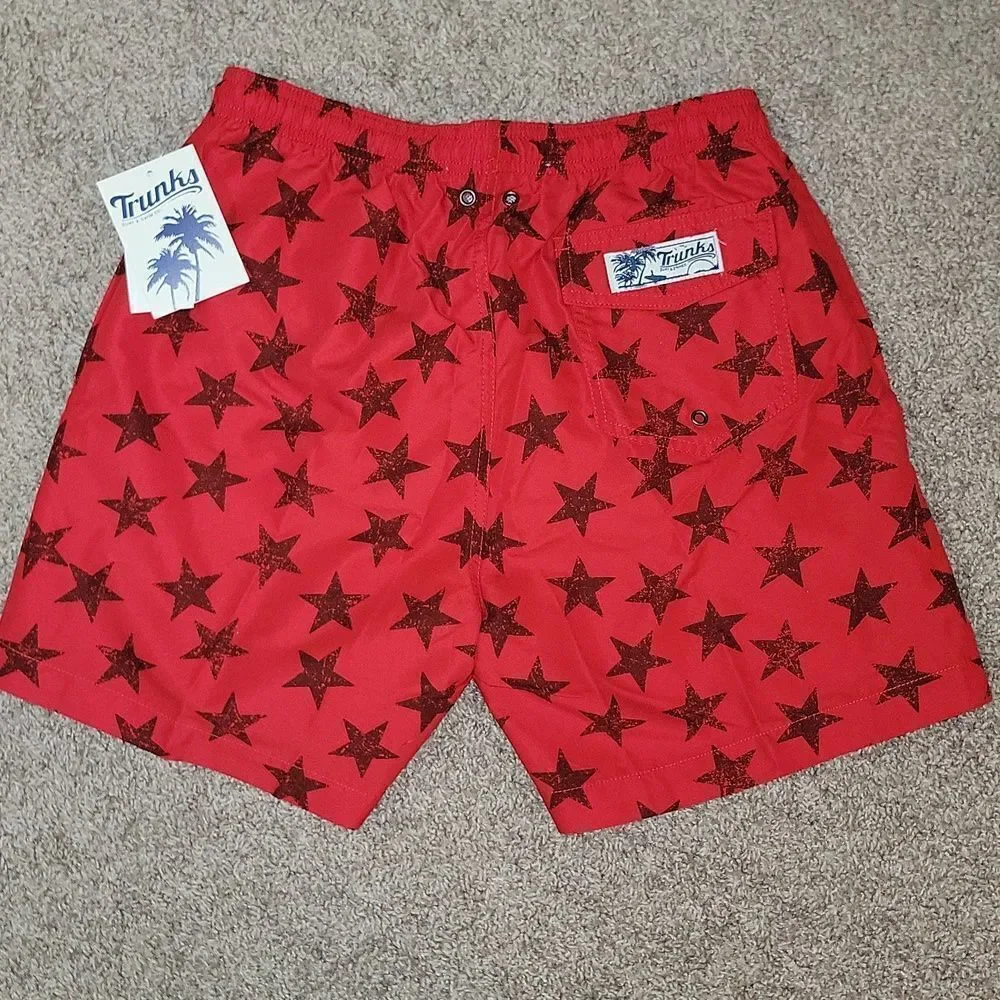 New Trunks Surf & Swim San O Short Lined Swim Trunks Tomato / Black Size S Small